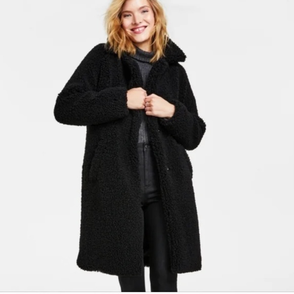 BCBGeneration Jackets & Blazers - BCBGeneration Black Notch-Collar Teddy Coat Size Medium EUC
